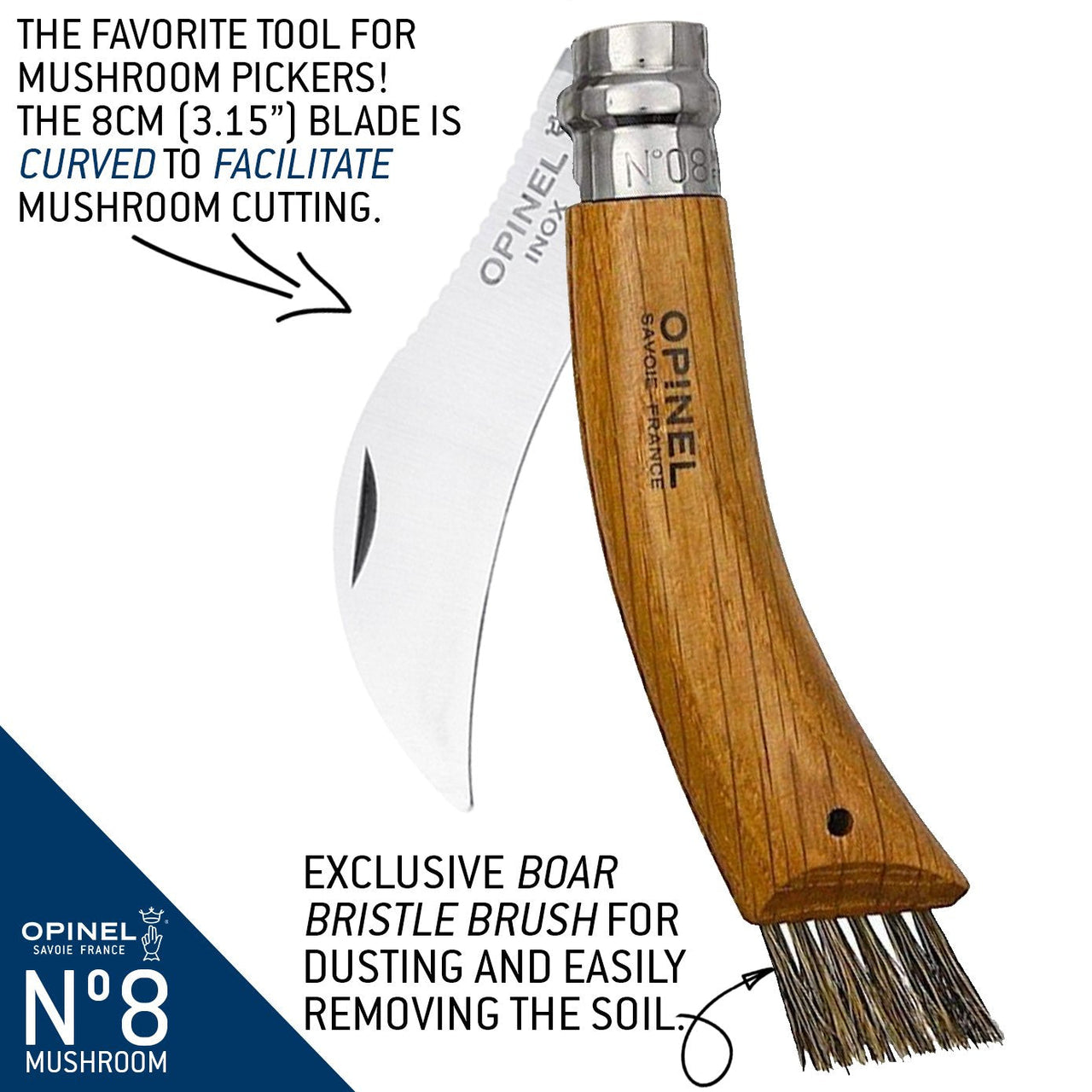 No.08 Mushroom Knife Oak Wood Handle Brush and Sheath