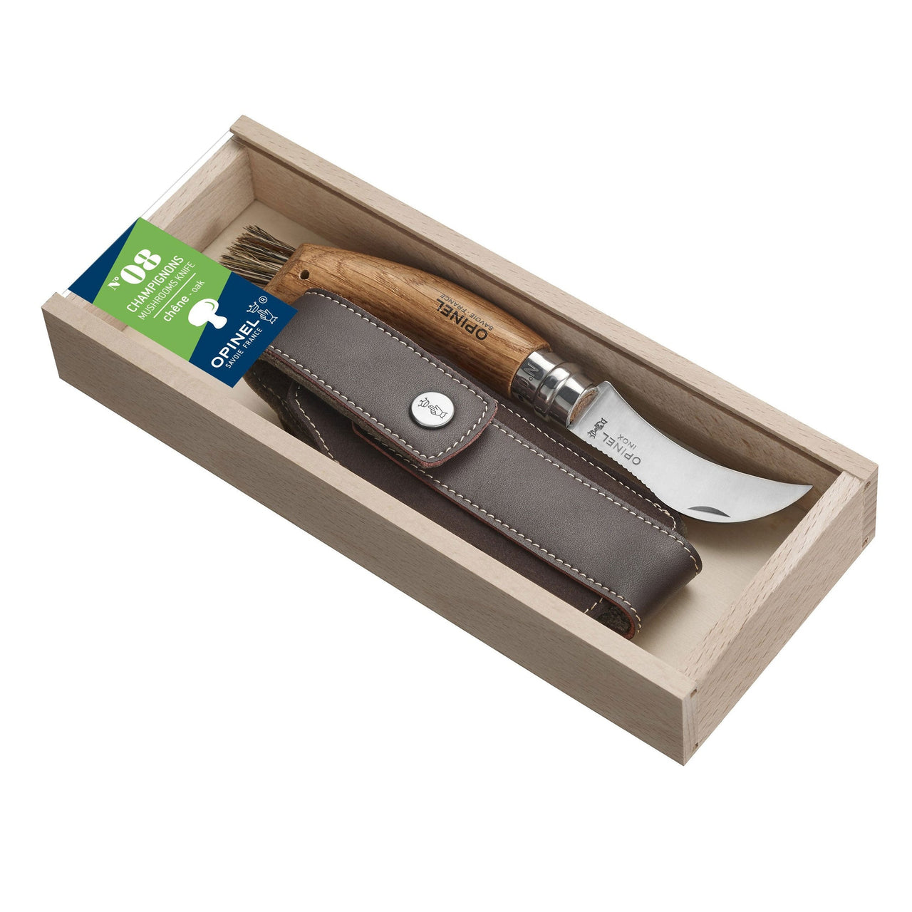 No.08 Mushroom Knife Oak Wood Handle Brush and Sheath