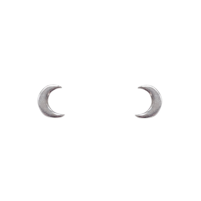 Bronwen Tiny Charm Post Earrings Crescent Moon / Silver