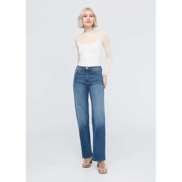Duer Performance Denim Plus High Rise Straight Mid Blue