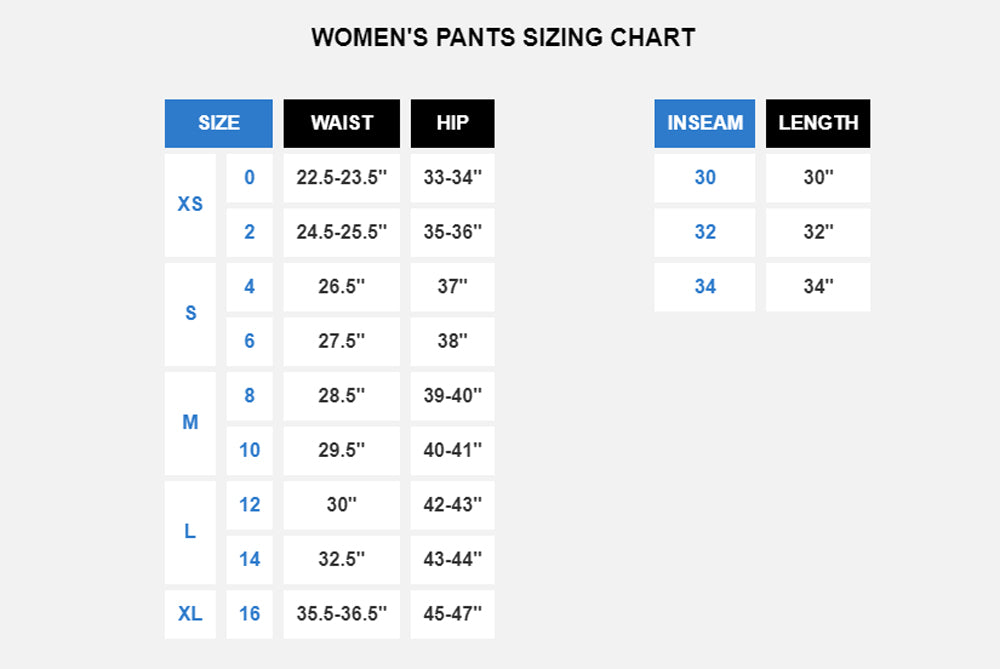 gap size chart women's pants